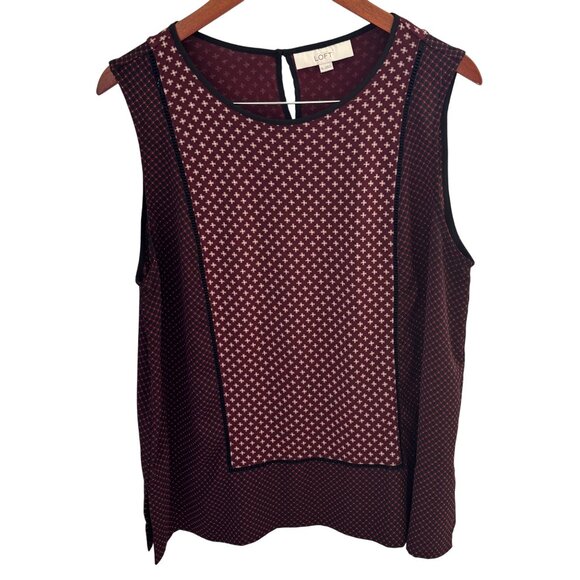 Loft Women's Sleeveless Top Geometric Maroon Size XL Keyhole Back Close - Picture 1 of 6